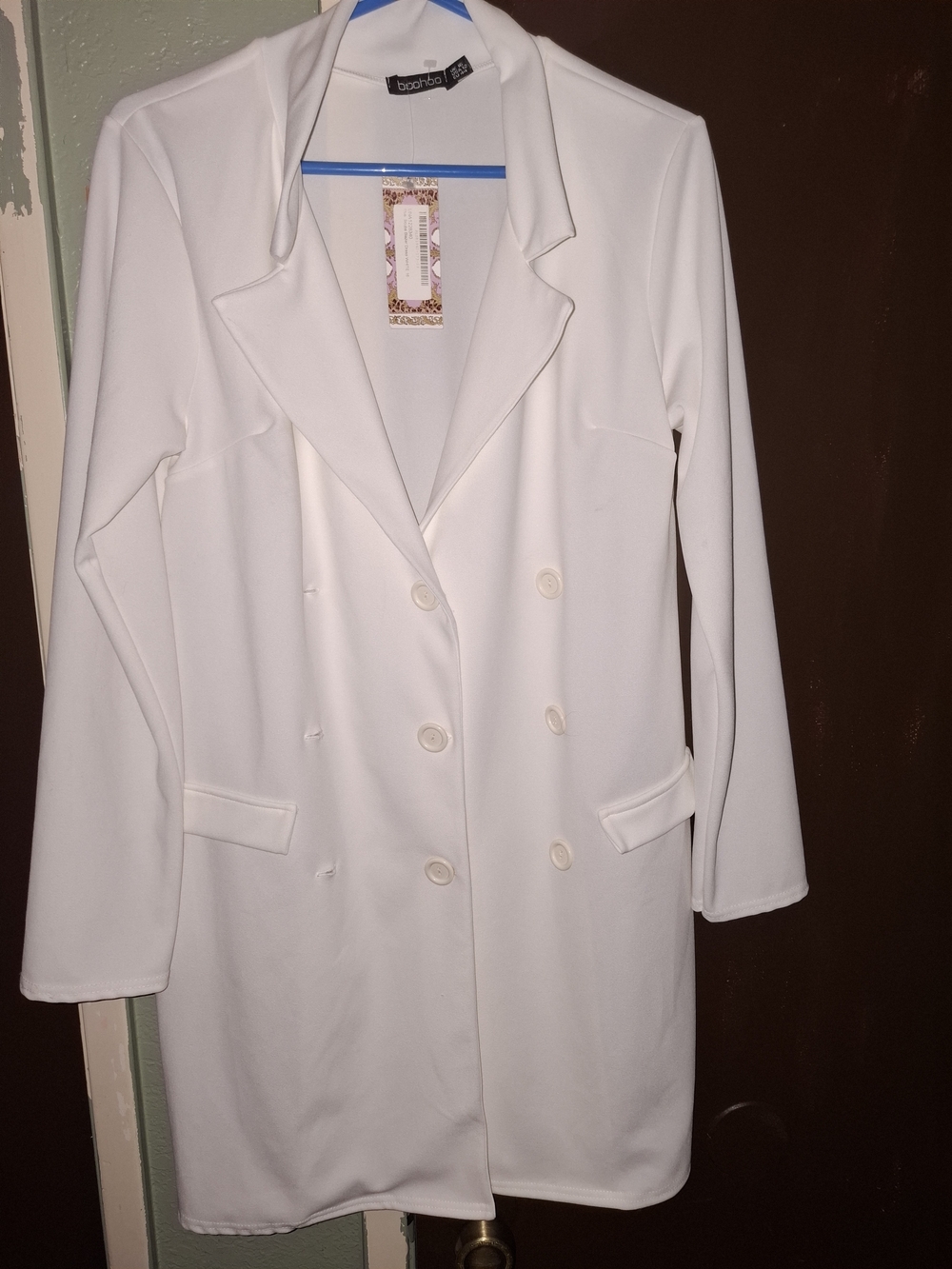 Boohoo Cream Double-Breasted Long Blazer